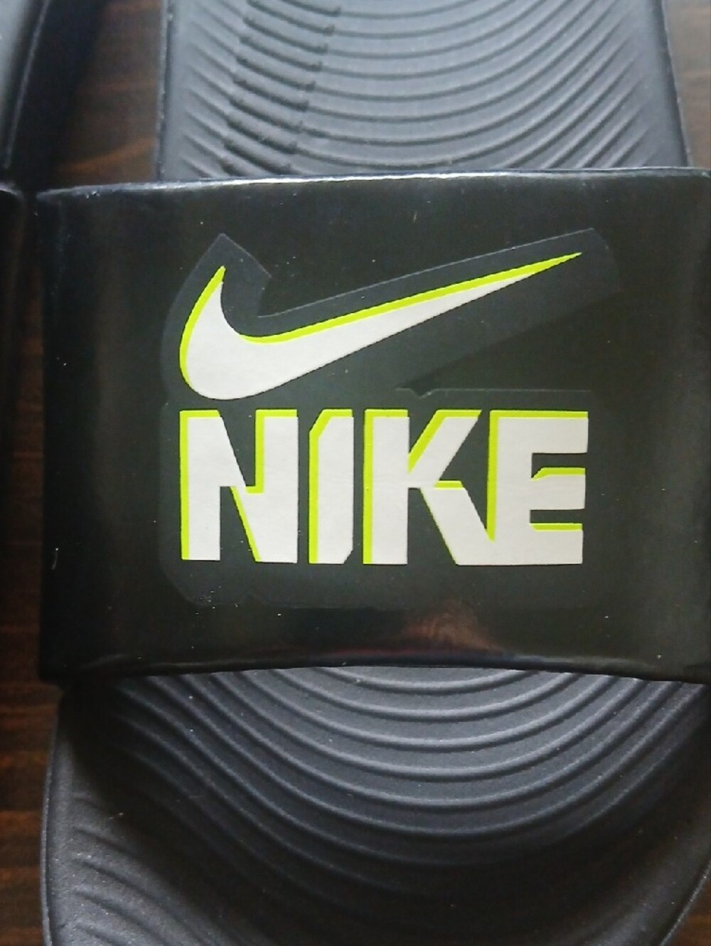 Nike Black Slide Sandals with Neon Green Logo - Picture 3 of 8